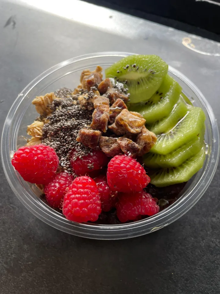 More Energy with kiwi, raspberries, granola, dates and chia